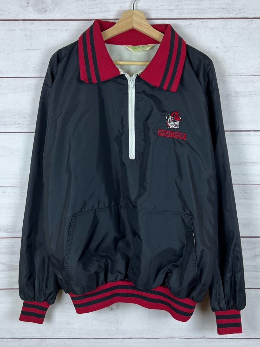 Vintage Georgia Bulldogs Size XL Pullover Windbreaker 1/2 ZIP Black 90s